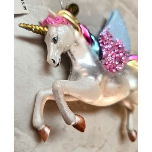 Sparkly Rainbow Unicorn Blown Glass Christmas Ornament Holiday Keepsake 2017 - Picture 3 of 8